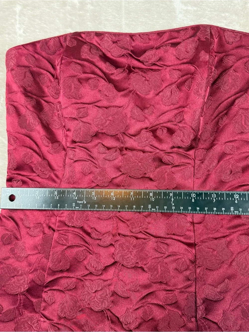 Vintage Jessica McClintock Strapless Burgundy Jacquard Gown Size 4 Formal Dress